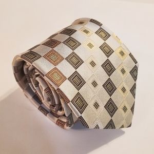 Peacock Silver Geometric Silk Tie